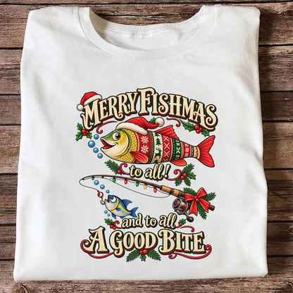 Merry Fishmas to All and to All a Good Bite Christmas Fishing T-Shirt