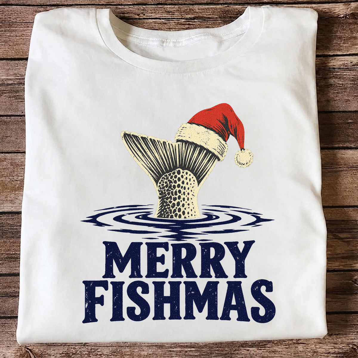 Merry Fishmas Santa Hat Trout Fishing Graphic T-Shirt