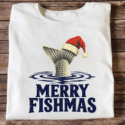 Merry Fishmas Santa Hat Trout Fishing Graphic T-Shirt