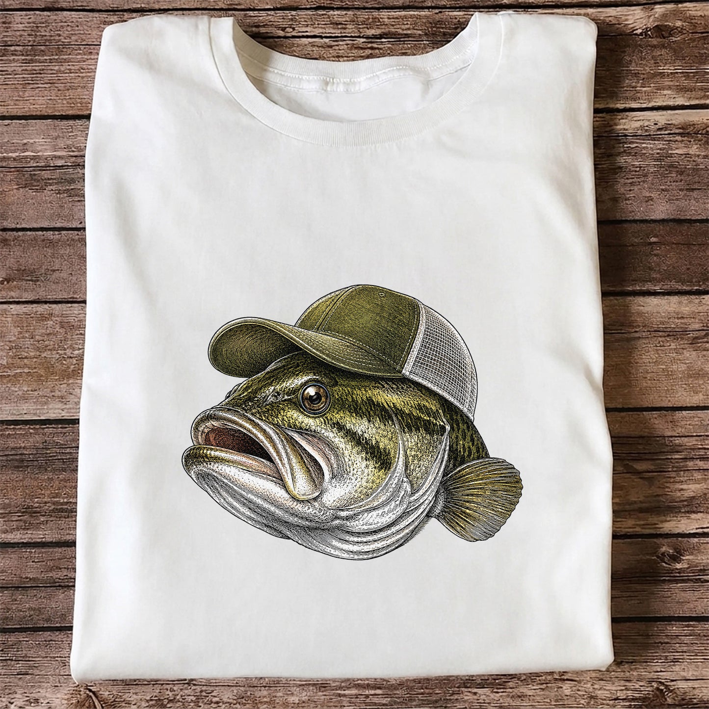 Bass Wearing Trucker Hat Fishing Graphic T-Shirt