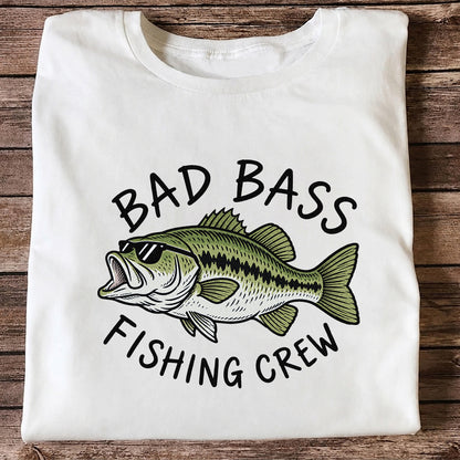 Bad Bass Fishing Crew Funny Graphic T-Shirt