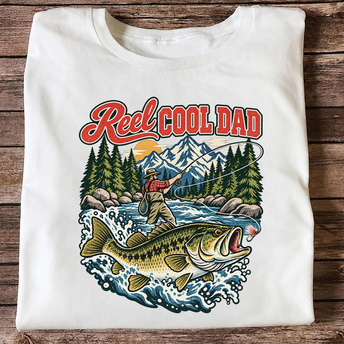 Reel Cool Dad Largemouth Bass Fishing Graphic T-Shirt