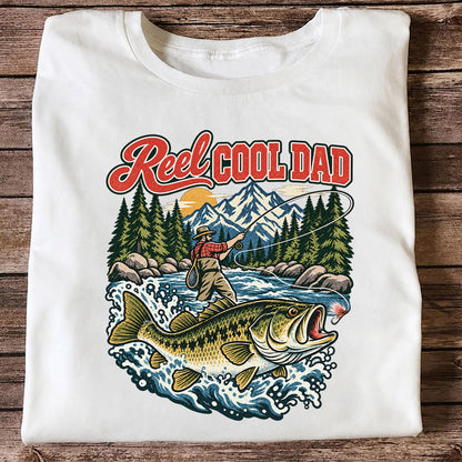 Reel Cool Dad Largemouth Bass Fishing Graphic T-Shirt