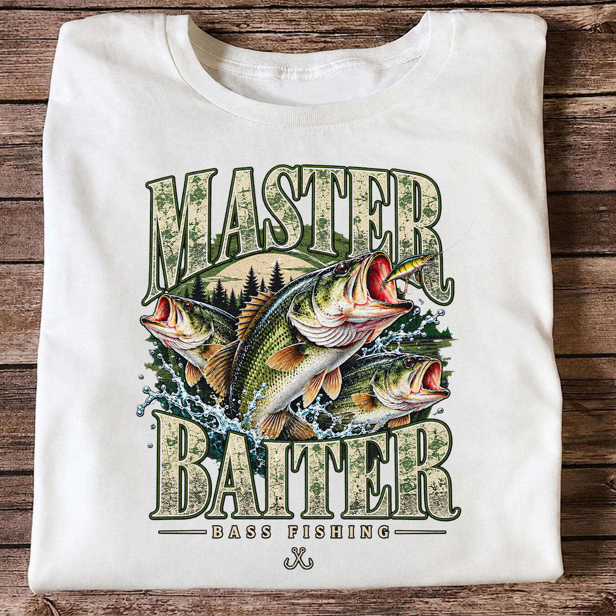 Master Baiter Bass Fishing Funny Vintage Graphic T-Shirt