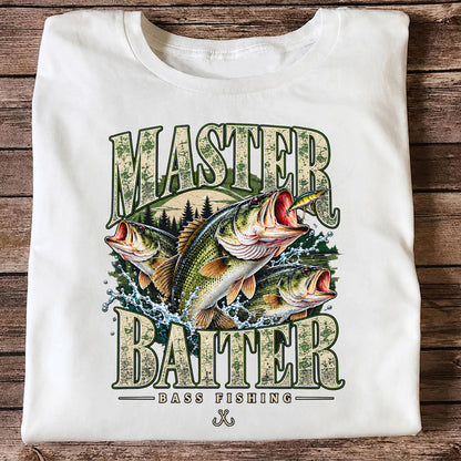 Master Baiter Bass Fishing Funny Vintage Graphic T-Shirt