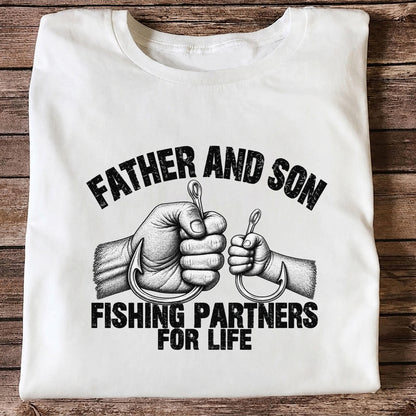 Father and Son Fishing Partners for Life Graphic T-Shirt