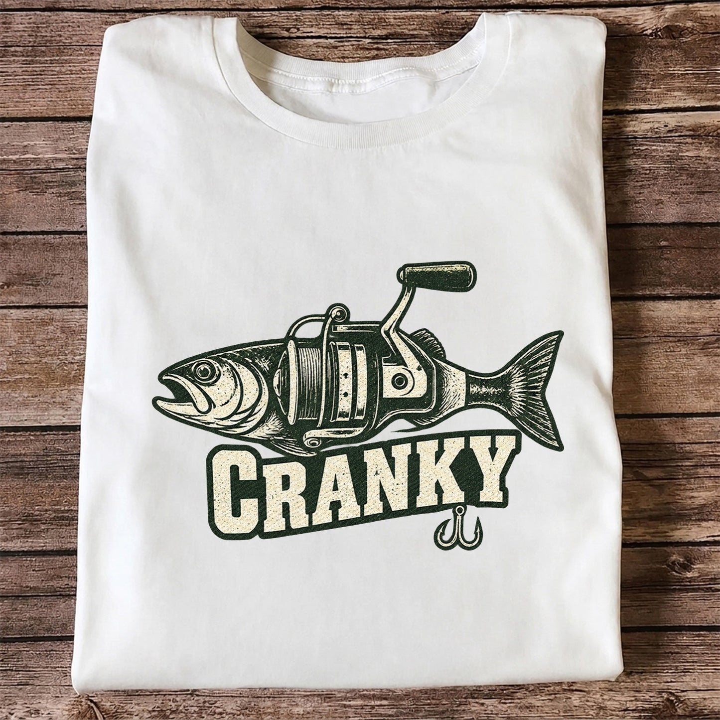 Cranky Fish and Spinning Reel Fishing Graphic T-Shirt