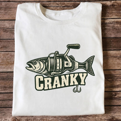 Cranky Fish and Spinning Reel Fishing Graphic T-Shirt