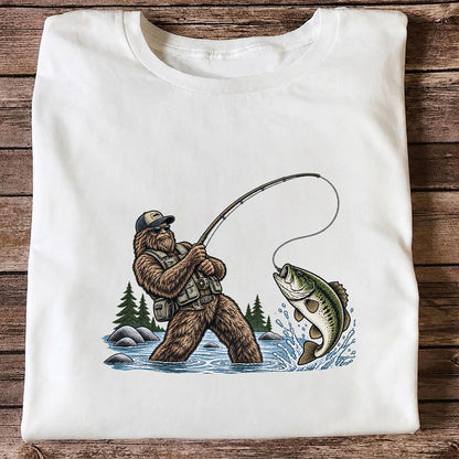 Bear Catching Bass Fishing Graphic T-Shirt