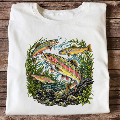Rainbow and Brown Trout Underwater Fishing Graphic T-Shirt