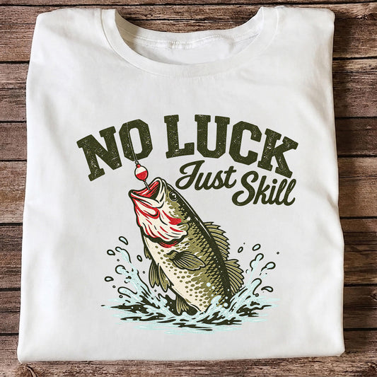 No Luck Just Skill Largemouth Bass Fishing Graphic T-Shirt