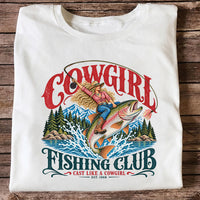 Cowgirl Riding Trout Fishing Club Graphic T-Shirt