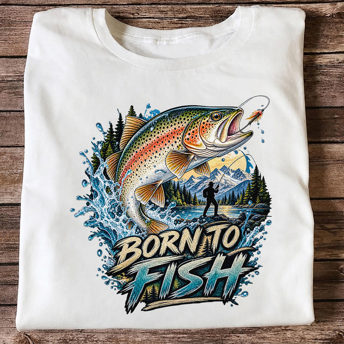 Born to Fish Rainbow Trout Fly Fishing Graphic T-Shirt