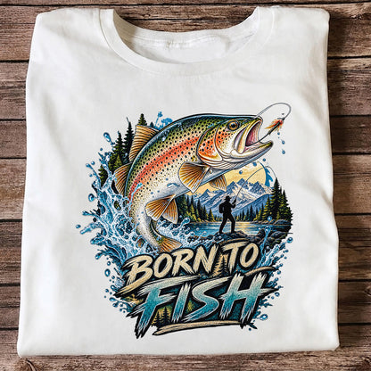 Born to Fish Rainbow Trout Fly Fishing Graphic T-Shirt