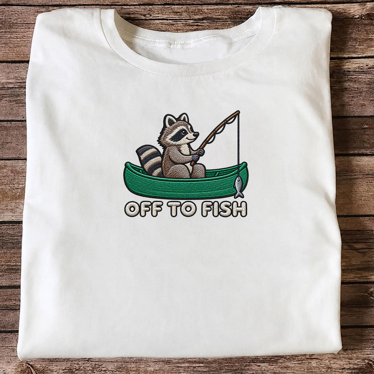 Off to Fish Raccoon in a Canoe Funny Fishing Graphic T-Shirt