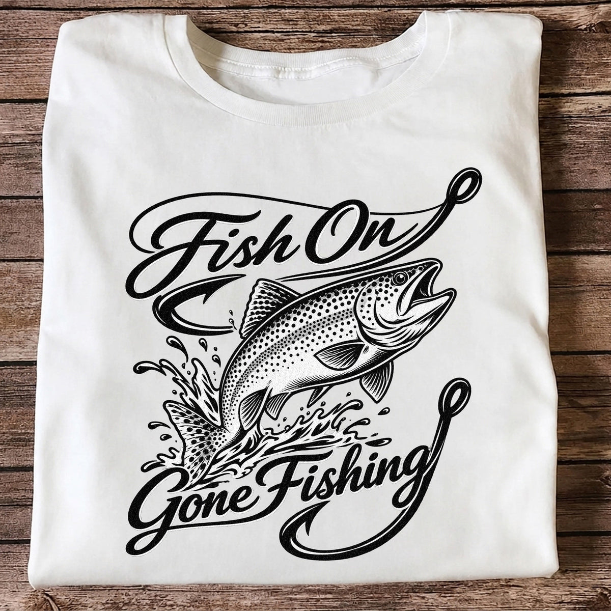 Fish On Gone Fishing Jumping Trout Graphic T-Shirt