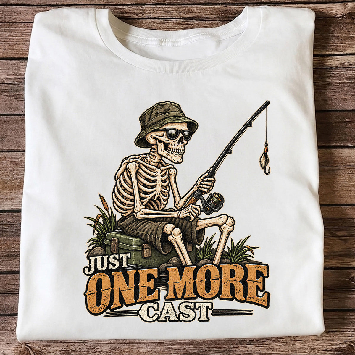 Just One More Cast Skeleton Angler Funny Fishing T-Shirt