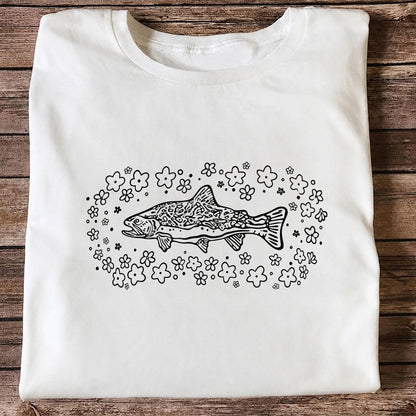 Brown Trout Surrounded by Wildflowers Fishing Graphic T-Shirt