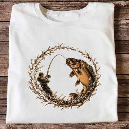 Carp Angler in Circular Water Splash Fishing Graphic T-Shirt