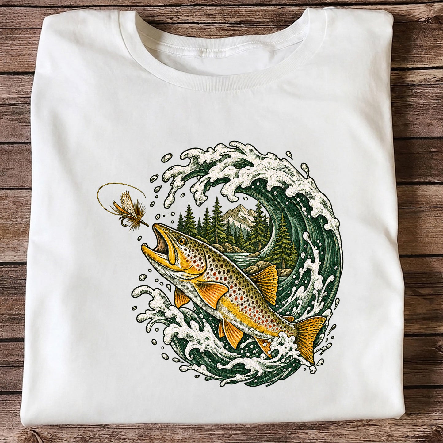 Brown Trout Chasing a Fly Through a Mountain Wave Graphic T-Shirt