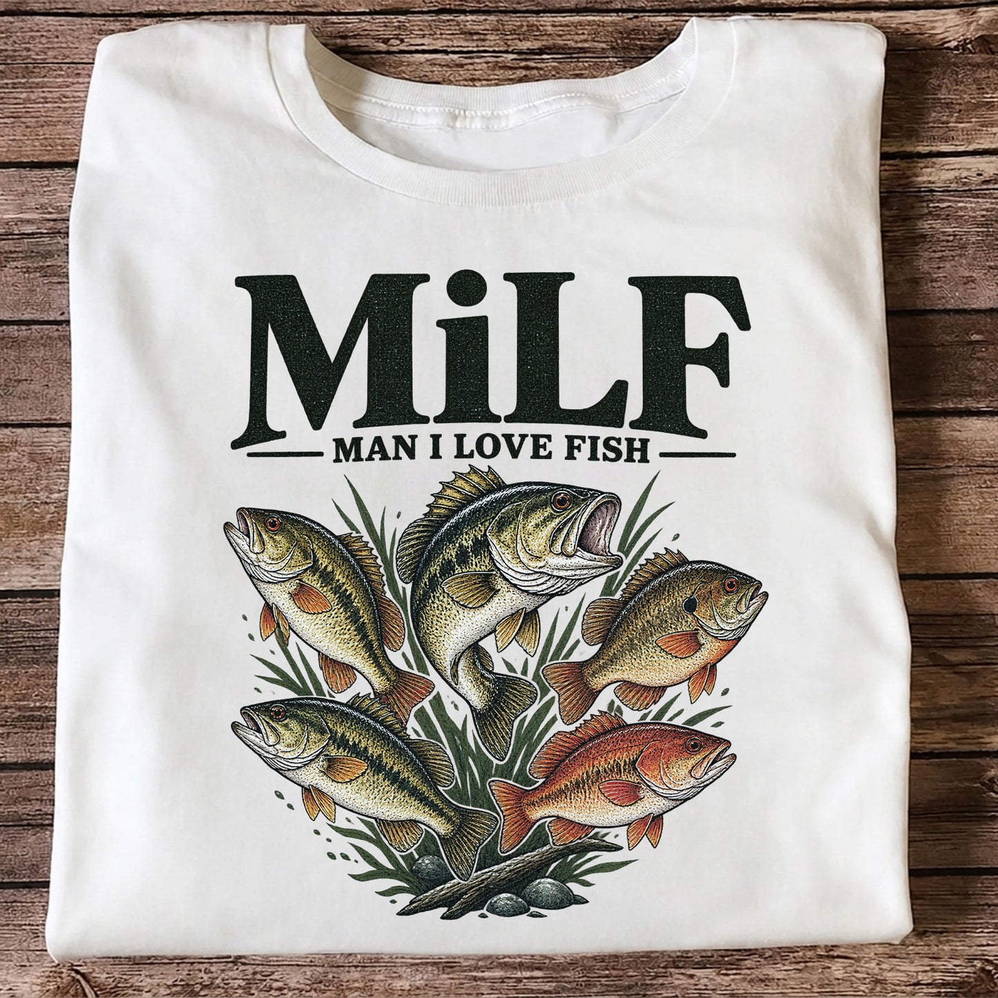 MiLF Man I Love Fish Five Bass Funny Fishing T-Shirt