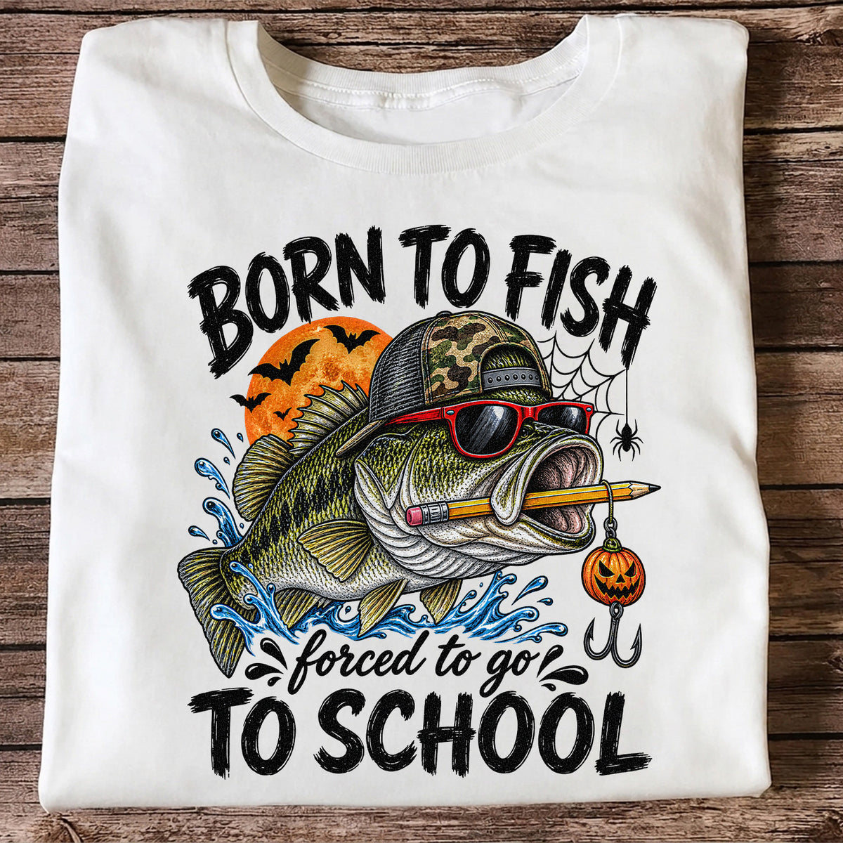 Born to Fish Forced to Go to School Halloween Bass Fishing T-Shirt