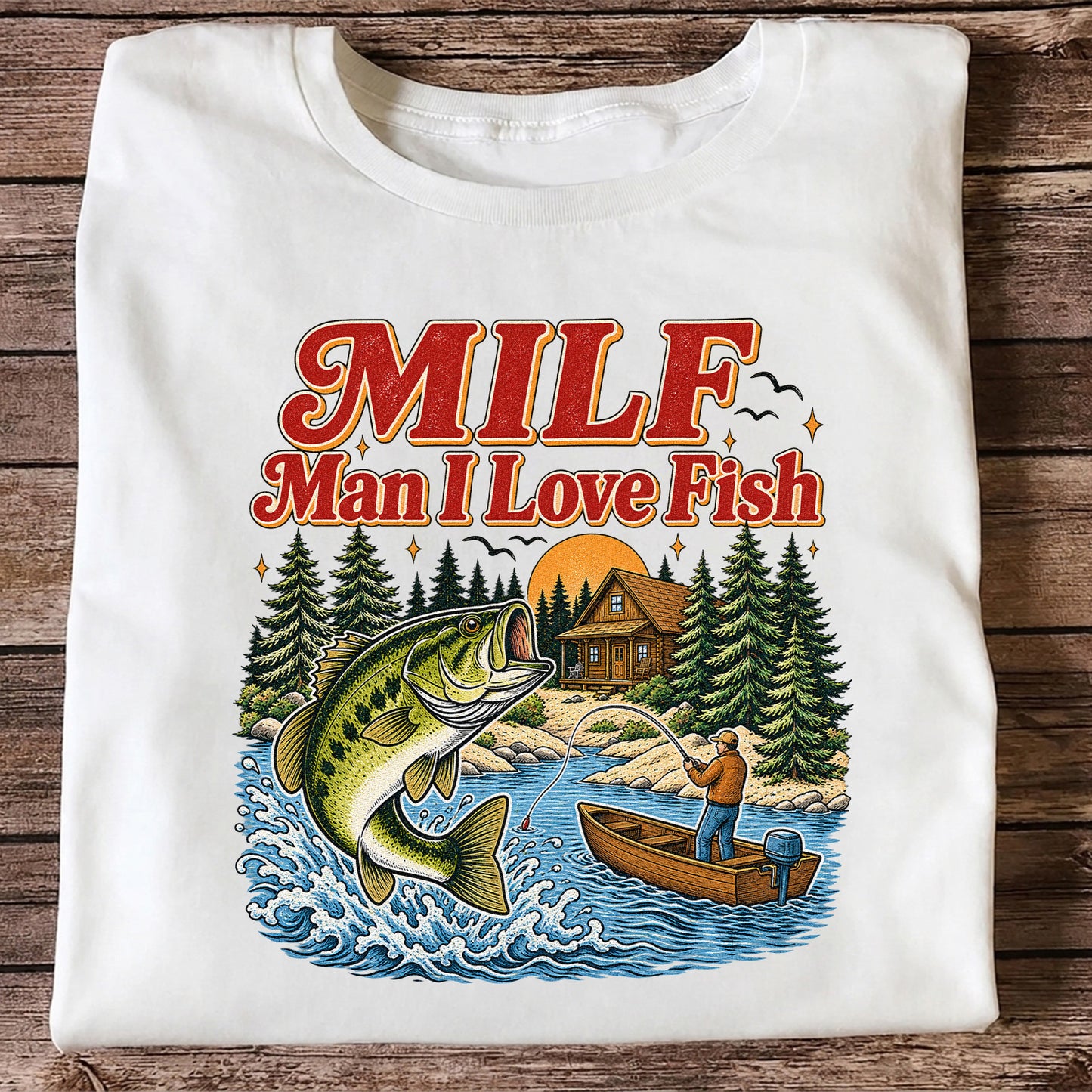 MILF Man I Love Fish Bass Lake Fishing Graphic T-Shirt