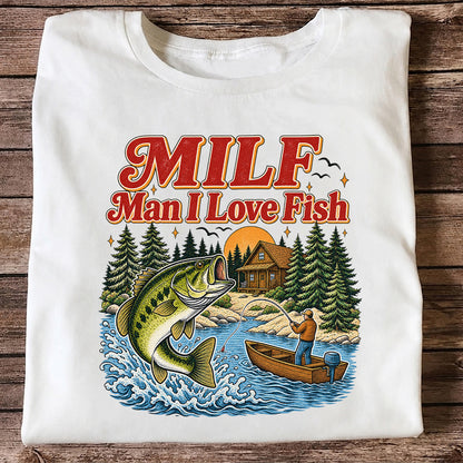 MILF Man I Love Fish Bass Lake Fishing Graphic T-Shirt