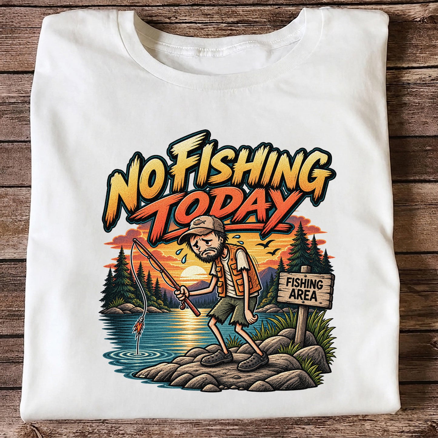 No Fishing Today Sad Angler at the Fishing Area Funny T-Shirt