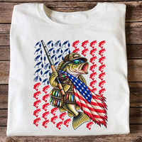 Patriotic Bass Fishing Graphic T-Shirt with American Flag Design