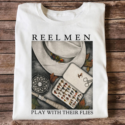 Fly Fishing T-Shirt Reelmen Play With Their Flies Vintage Fly Fisherman Tee
