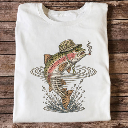 Cigar Smoking Trout in Fishing Hat Graphic T-Shirt