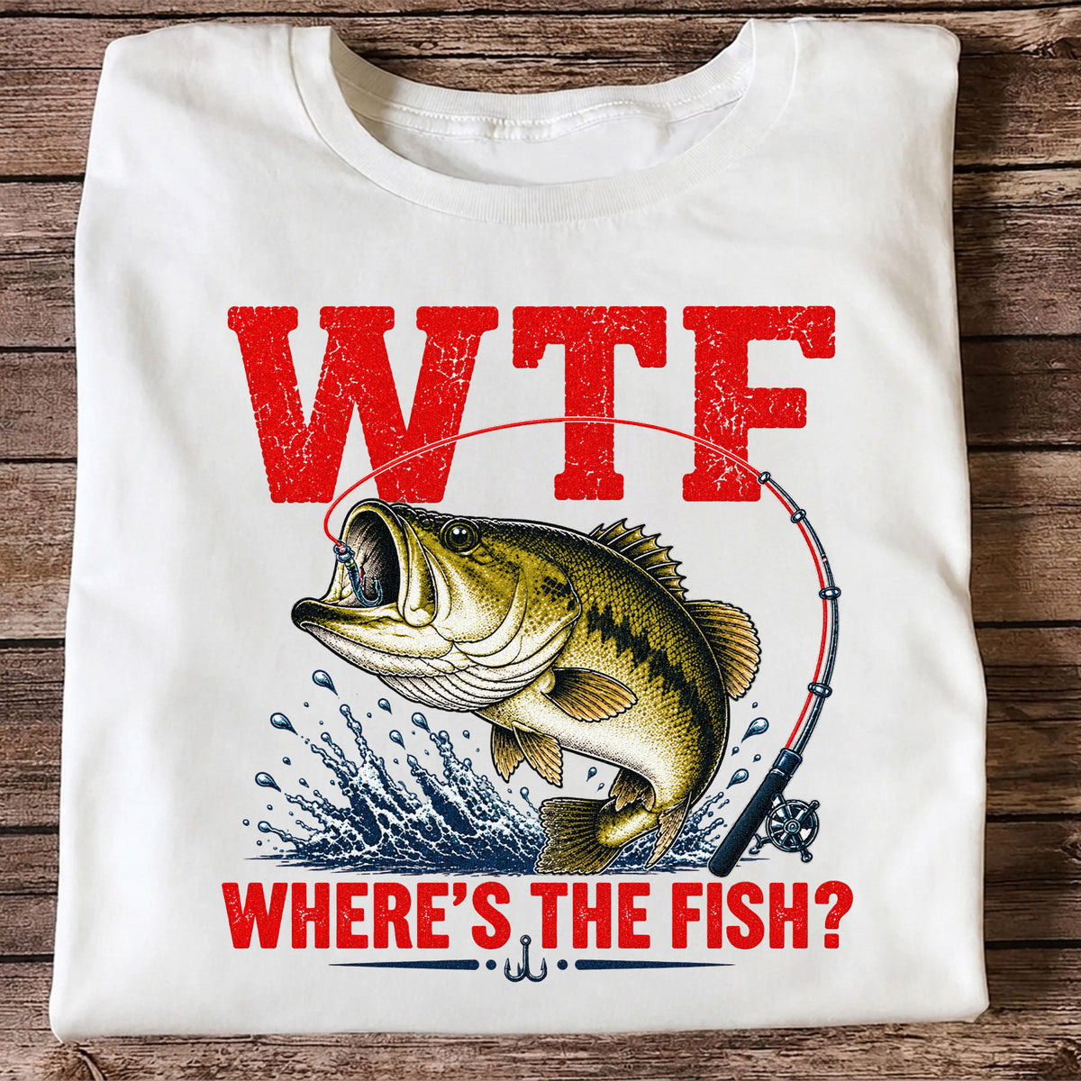 WTF Where's the Fish Largemouth Bass Funny Fishing T-Shirt