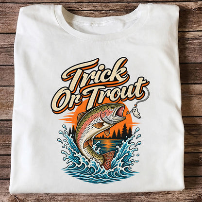 Trick or Trout Rainbow Trout Halloween Fishing T-Shirt