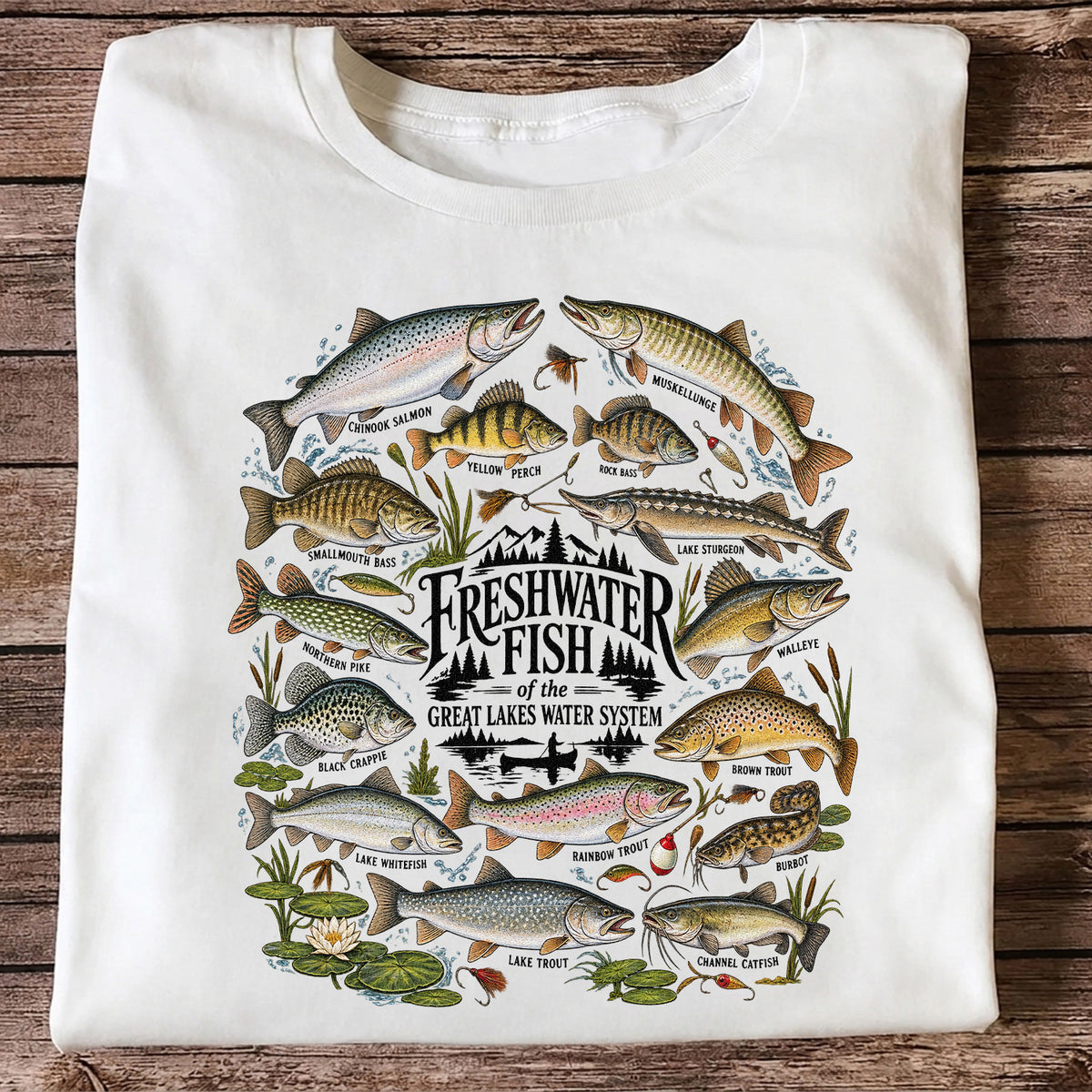 Freshwater Fish of the Great Lakes Water System Graphic T-Shirt