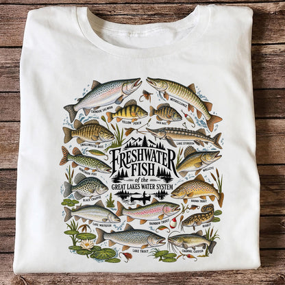 Freshwater Fish of the Great Lakes Water System Graphic T-Shirt