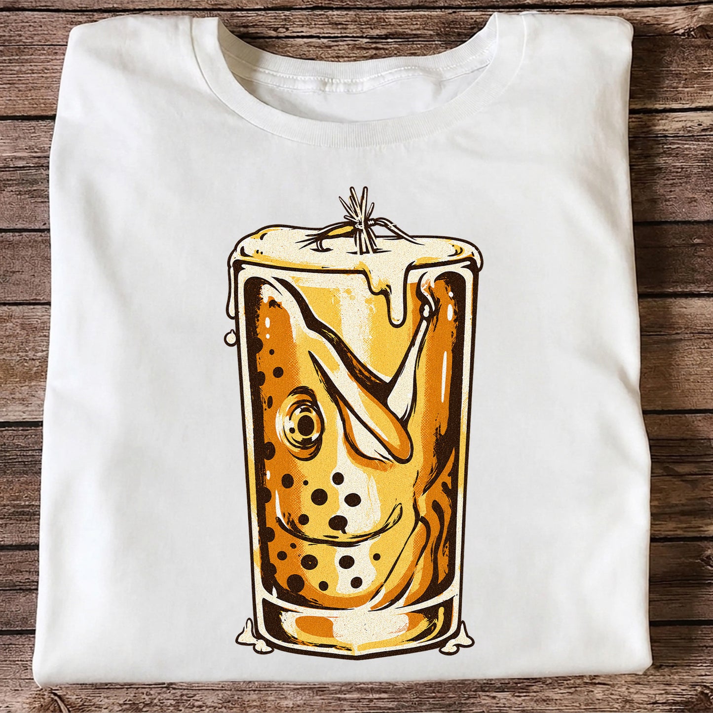Vintage Trout in a Beer Glass Fishing Graphic T-Shirt
