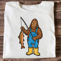 Bigfoot Holding a Brown Trout Fishing Graphic T-Shirt