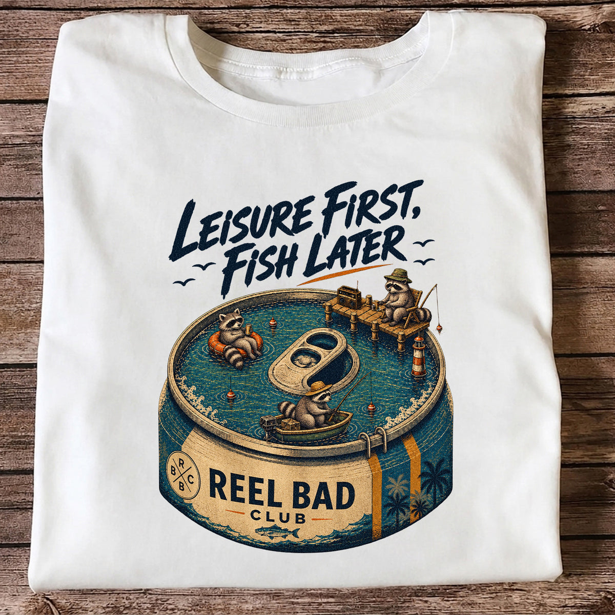 Raccoon Fishing Can Leisure Graphic T-Shirt