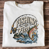Fishing Is Fun Rainbow Trout and Mountain Graphic T-Shirt