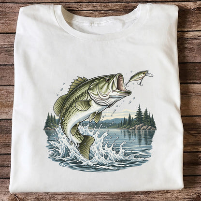 Jumping Largemouth Bass Chasing a Lure Lake Fishing Graphic T-Shirt