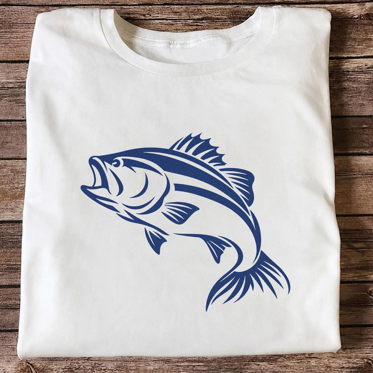 Blue Bass Fishing Line Art Graphic T-Shirt
