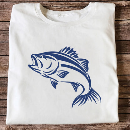 Blue Bass Fishing Line Art Graphic T-Shirt
