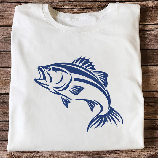 Blue Bass Fishing Line Art Graphic T-Shirt