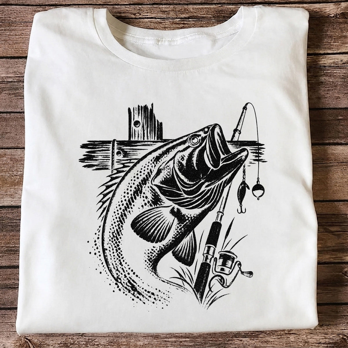 Largemouth Bass Fishing Rod Vintage Graphic T-Shirt