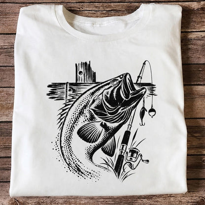 Largemouth Bass Fishing Rod Vintage Graphic T-Shirt