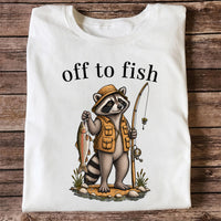 Off to Fish Raccoon Angler Funny Fishing T-Shirt