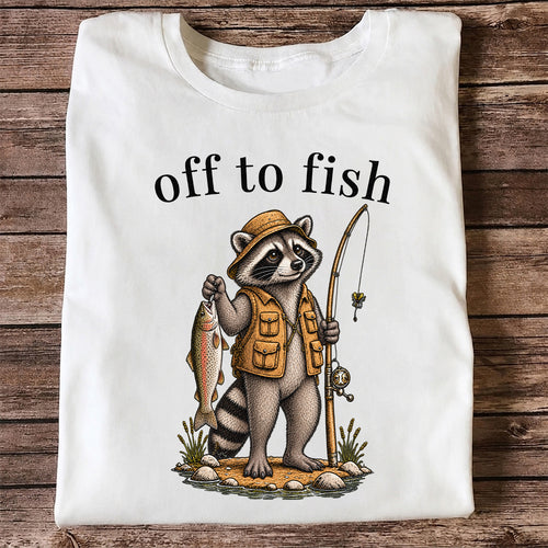 Off to Fish Raccoon Angler Funny Fishing T-Shirt