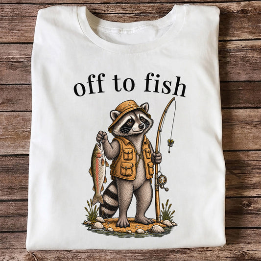 Off to Fish Raccoon Angler Funny Fishing T-Shirt