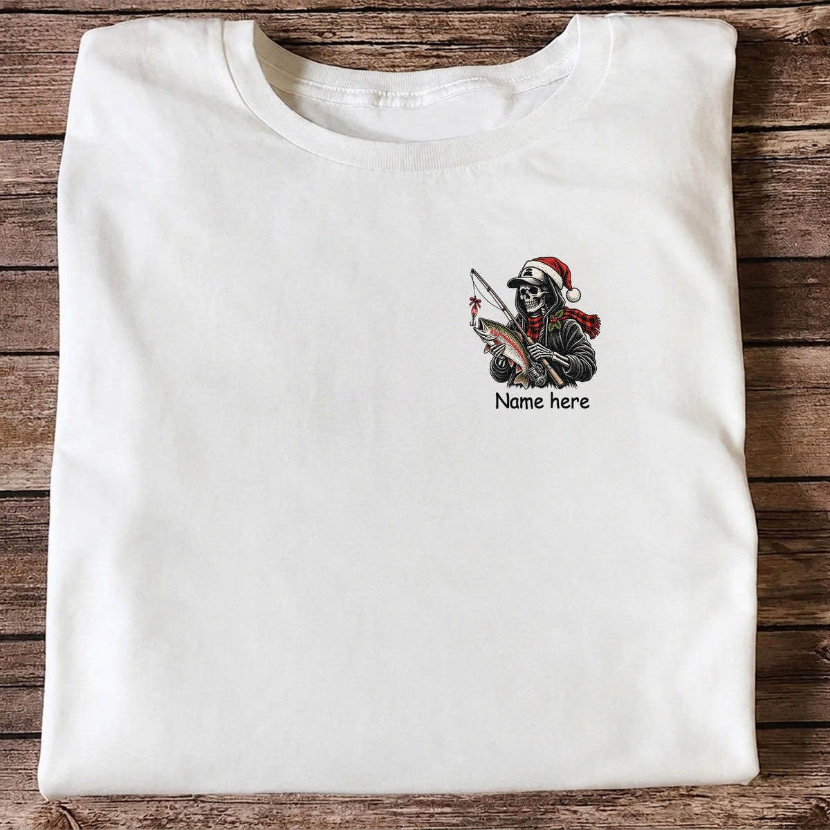 Name Here Personalized Christmas Skeleton Trout Fishing T-Shirt